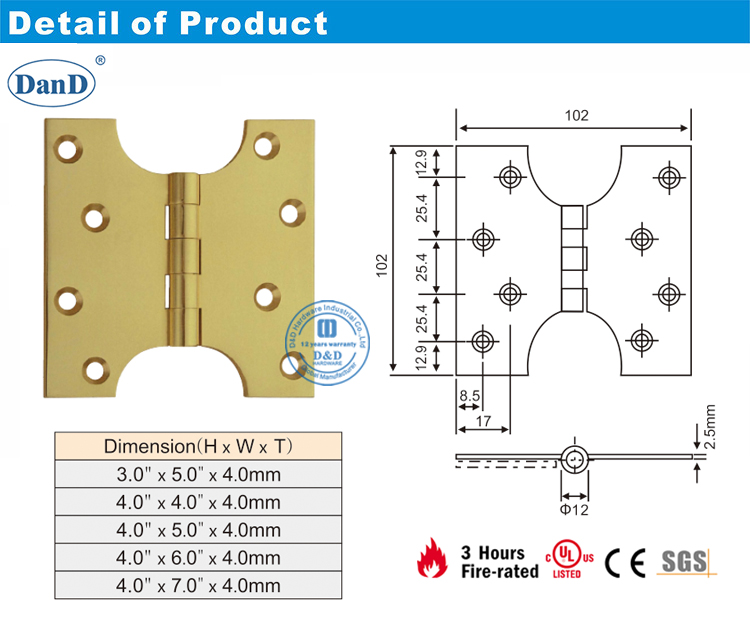 Solid Brass Hinge-D and D Hardware Charnière en laiton massif-d et D
