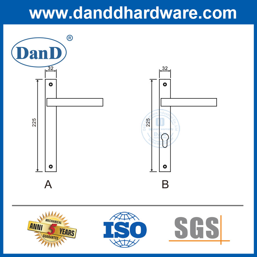 Poignée de porte en aluminium en acier inoxydable avec plaque pour cadre étroit-ddp002