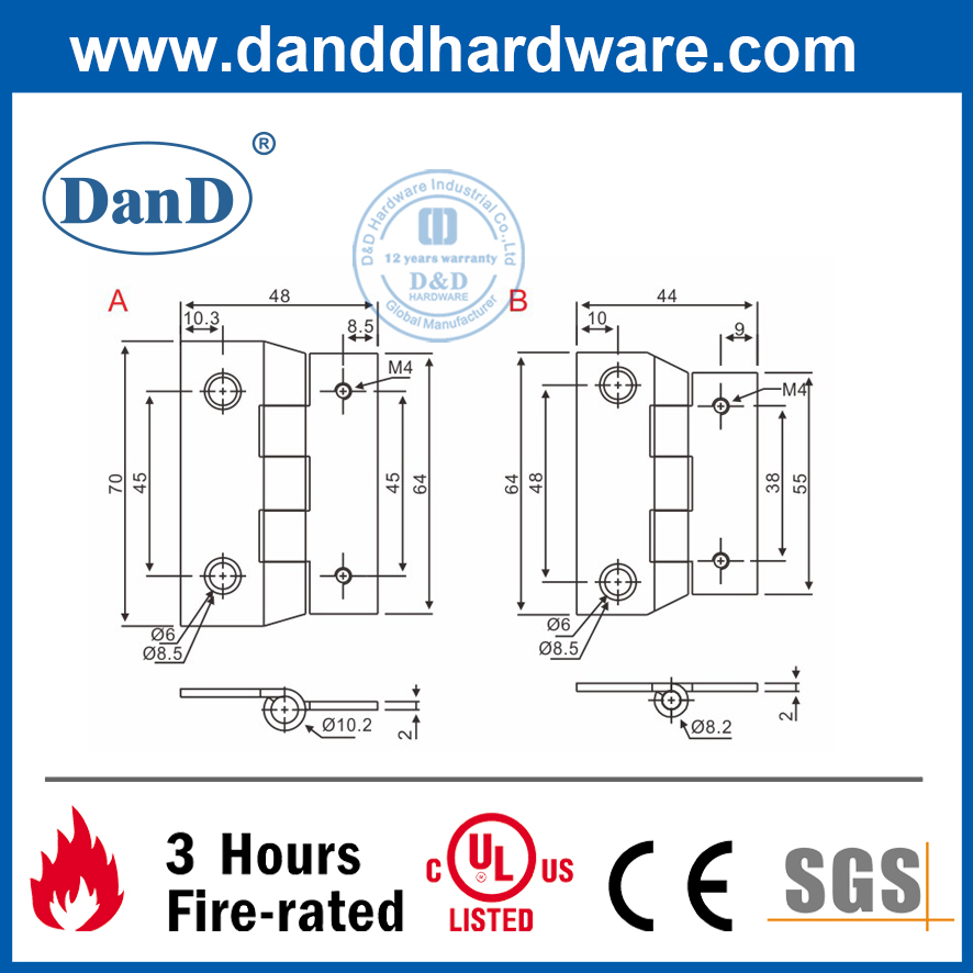 Charnière de porte interne en acier inoxydable 316 - DDSSS025