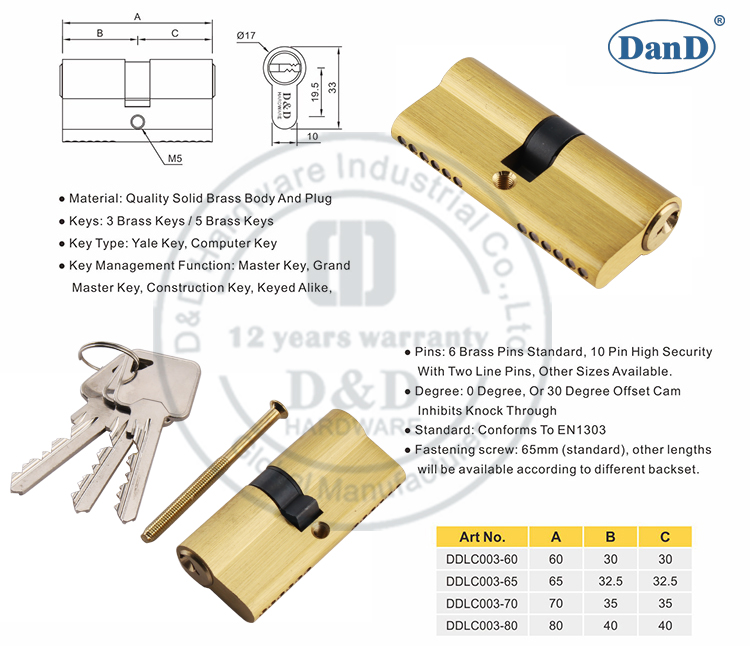 Tarif en laiton Mortice Key Cylinder-D et D mat&eacute;riel
