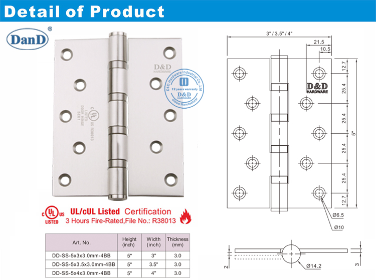 UL Mortise Hardware de la porte de la porte de feu UL
