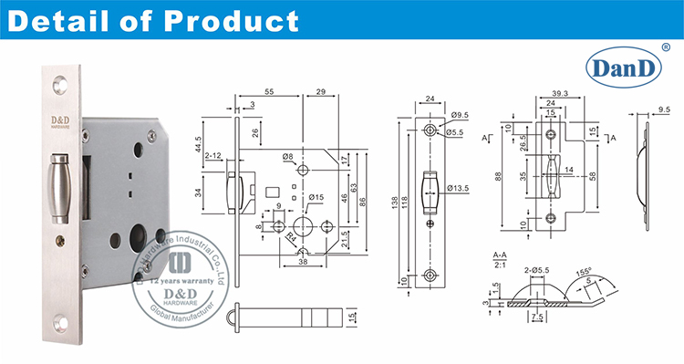 Serrure de porte en acier inoxydable Body-D et D mat&eacute;riel D et D