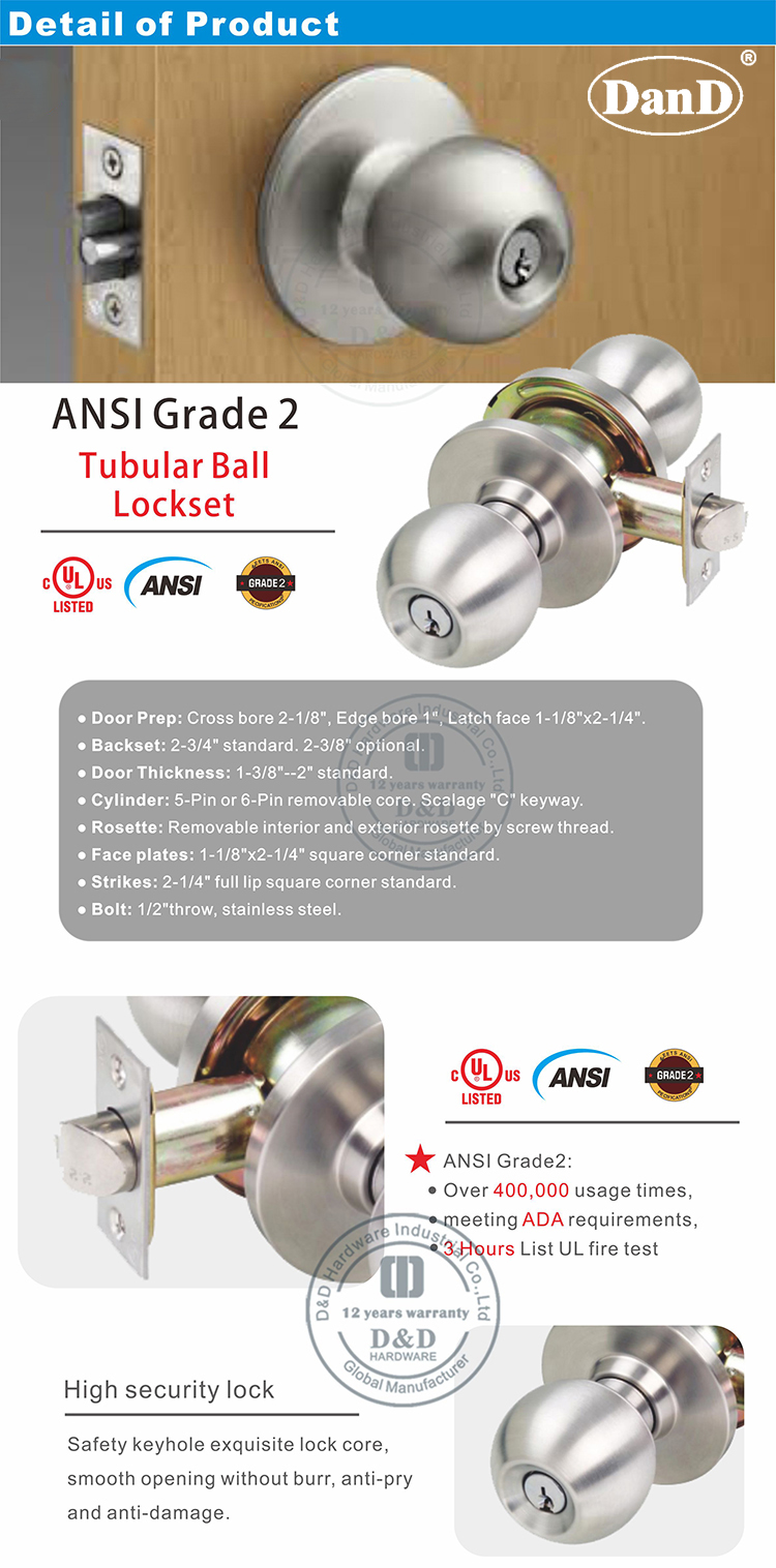 Hardware Lockset de style de style Am&eacute;rique-DDLK012-D et D