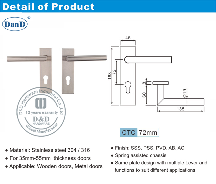 Poign&eacute;e de porte solide avec mat&eacute;riel plaque d et d