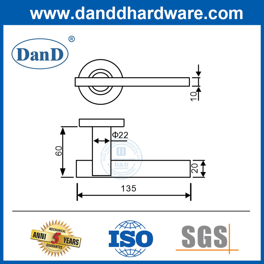 Poignée de levier de porte européenne intérieure en acier inoxydable de chambre à coucher poignées de porte-DDTH041