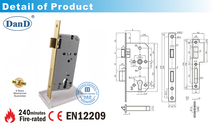 Satin Brass-Ce Mortise Door Lock DDML009-D et D Hardware