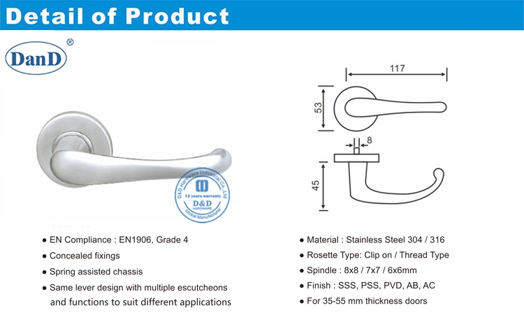 Hardware de la poign&eacute;e de levier de porte d'entr&eacute;e D et D