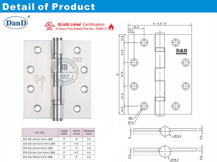 Charni&egrave;re de porte robuste ul-DDSS006-FR-D et D Hardwrae