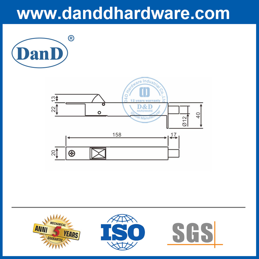 Boulon à chasse d'eau automatique monté surface en acier inoxydable pour porte métallique-DDDB023