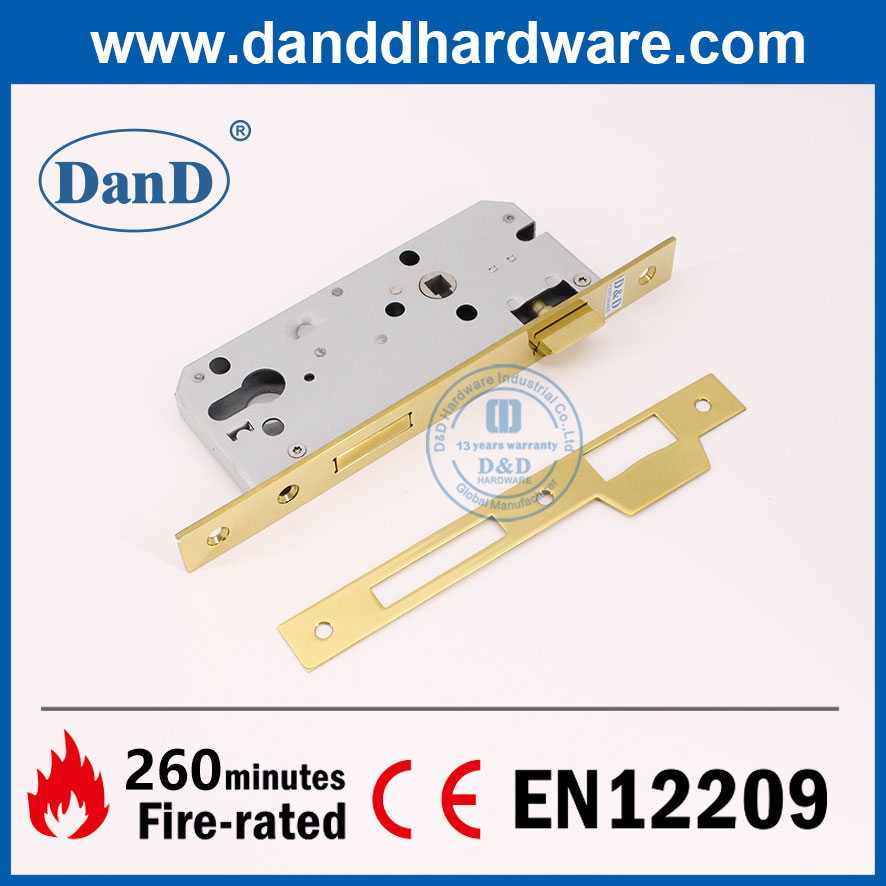 En laiton poli en12209 SS304 Gold Fire Mortise Lock pour la porte extérieure-DDML026-4585