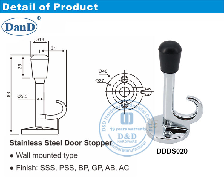 Bouchon de porte chrom&eacute;e poli