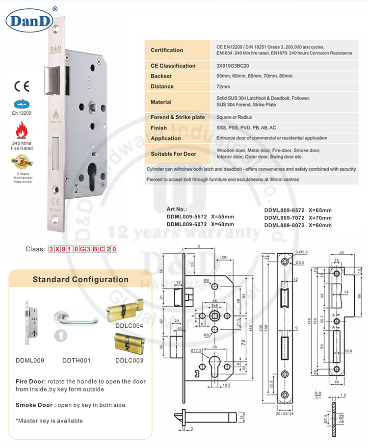 Hardware European Mortise Lock-D et D