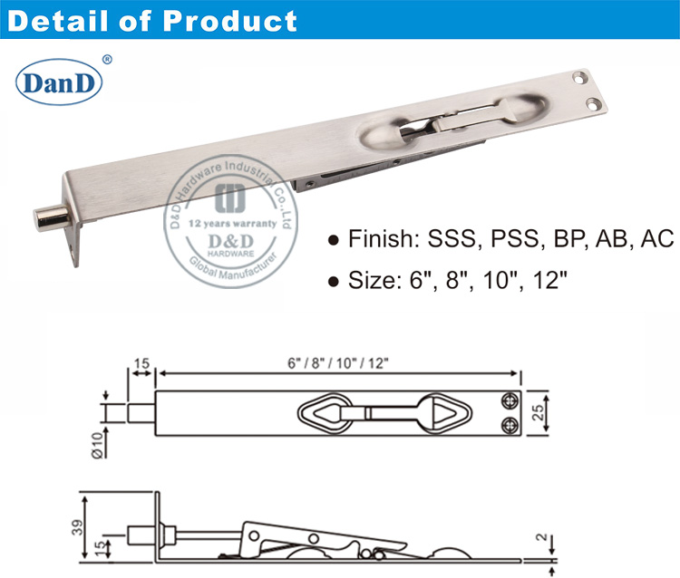 Bolts de porte d'&eacute;cran de s&eacute;curit&eacute; D et D