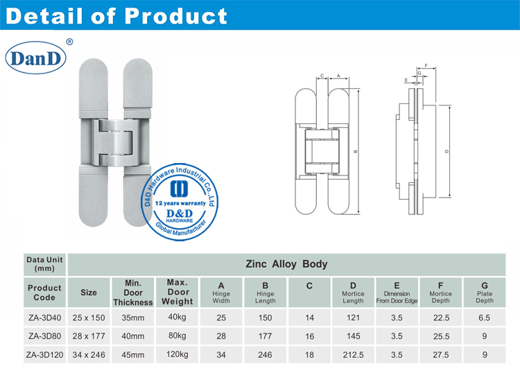 Silver Hidden Hinge-D et D Hardware-40kg