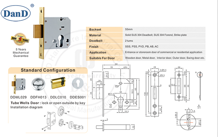Hardware Lock-D et D de porte