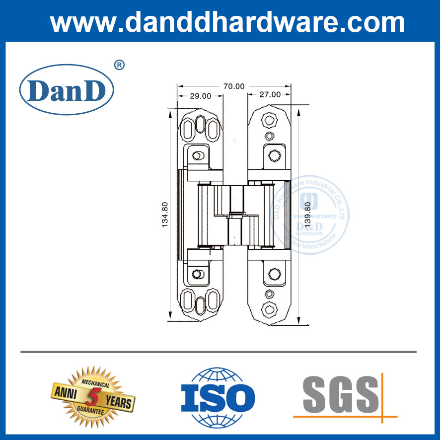 180 degrés Ajustement charnière en acier inoxydable du service moyen 3D Hinge cachée pour la porte swing-bois-DDCH012