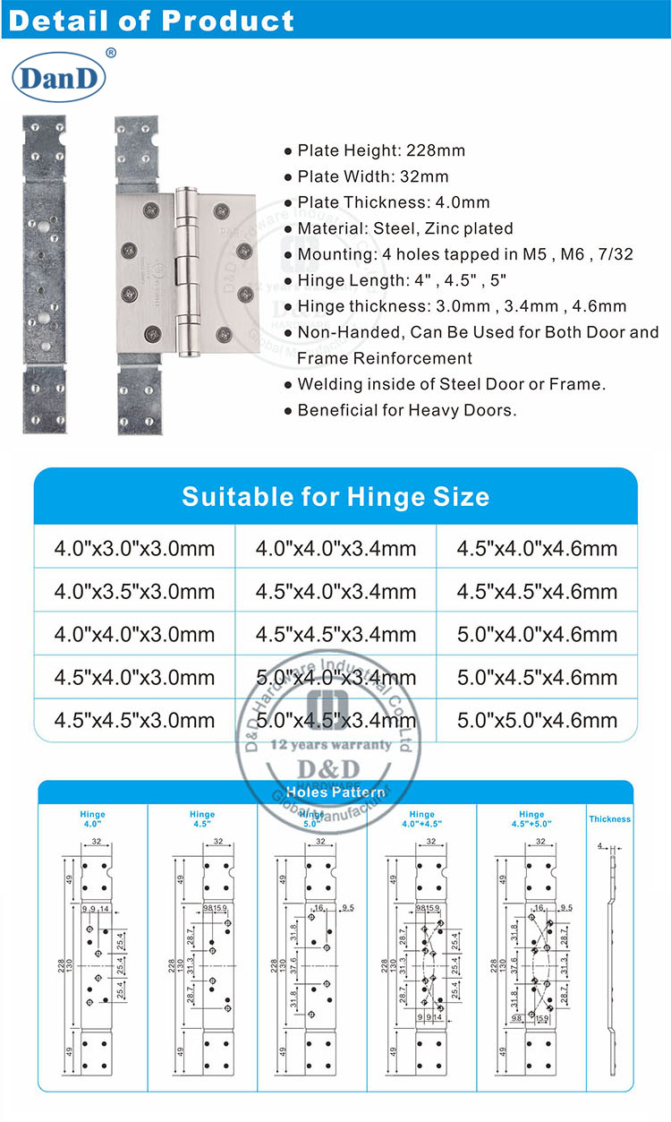 Plate de renforcement de charni&egrave;re-D et D mat&eacute;riel D et D
