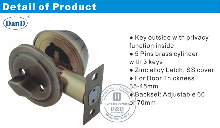 Tour de pouce avec le mat&eacute;riel de verrouillage mort-d et D du cylindre