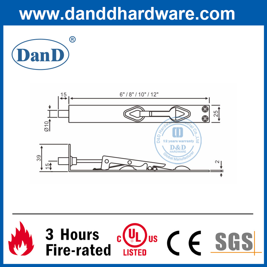 Boulon de porte verticale résistant en acier inoxydable pour la porte de la chambre-DDDB006