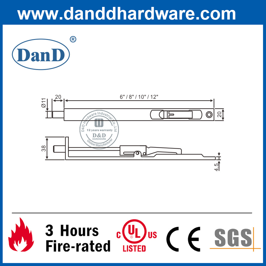 Boulon de rinçage de porte dissimulé en laiton pour porte interne-DDDB004