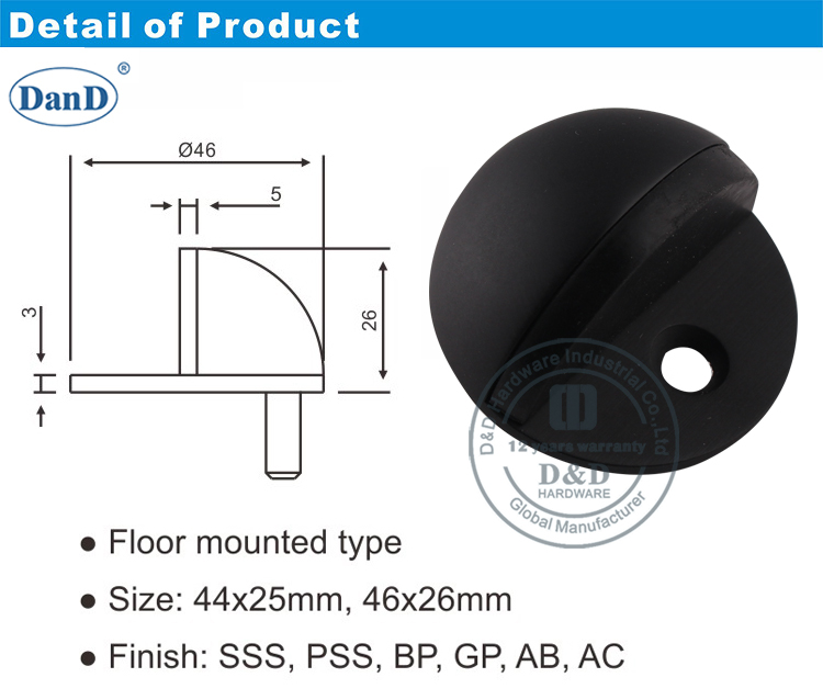 Hardware Stop-D de porte noire et D