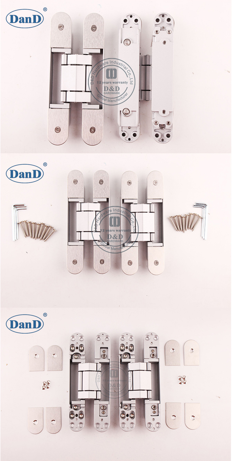 Hinge-D de porte cach&eacute;e en argent et quincaillerie D