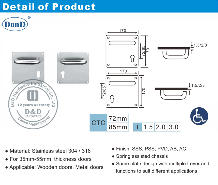 Levier en acier inoxydable sur le mat&eacute;riel de plaque d et D