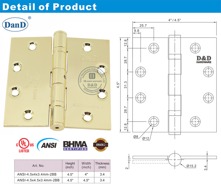 ANSI Grade 2 &agrave; l'ext&eacute;rieur de la porte