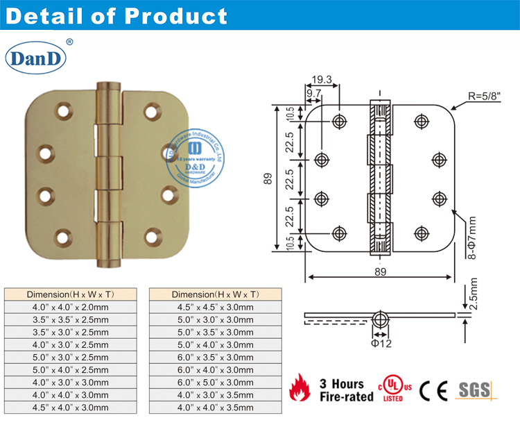 Charni&egrave;re en laiton massif-d et D