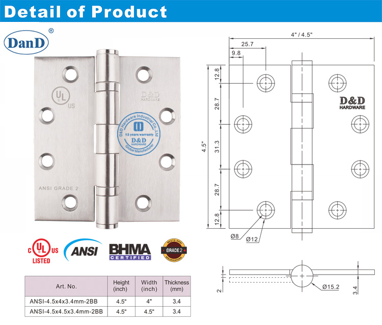 ANSI Grade 2 Door Hinge-D et D Hardware