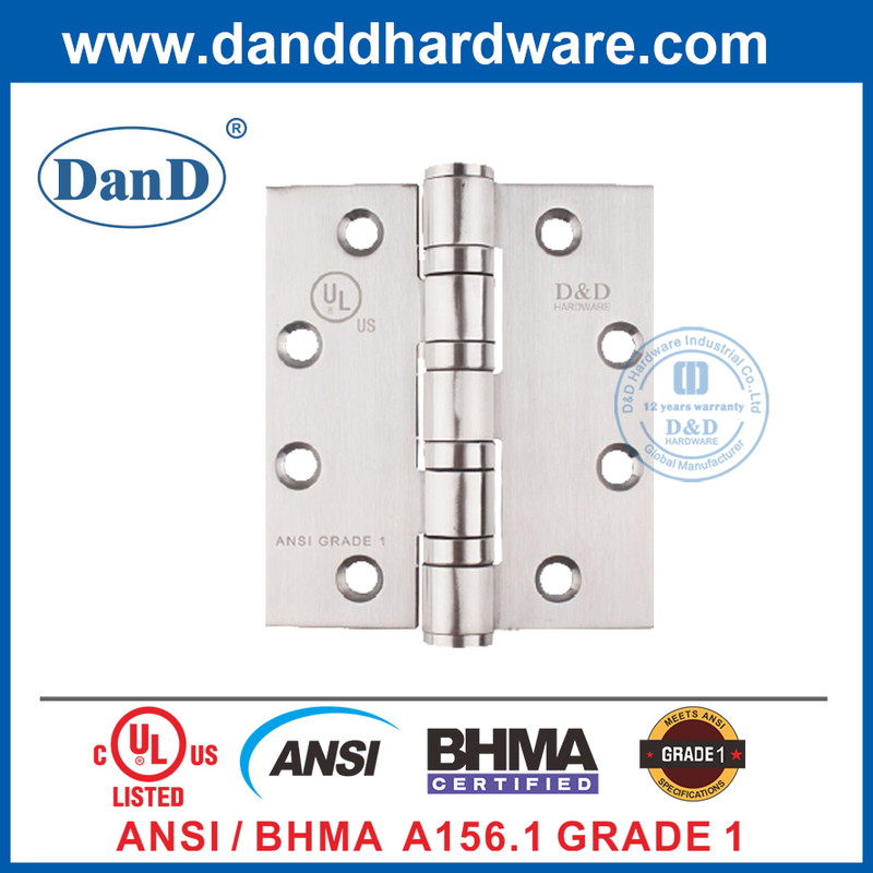 UL ANSI Grade 1 en acier inoxydable 304 Silver Fire Heavy Door Hinge-DDSS001-ANSI-1