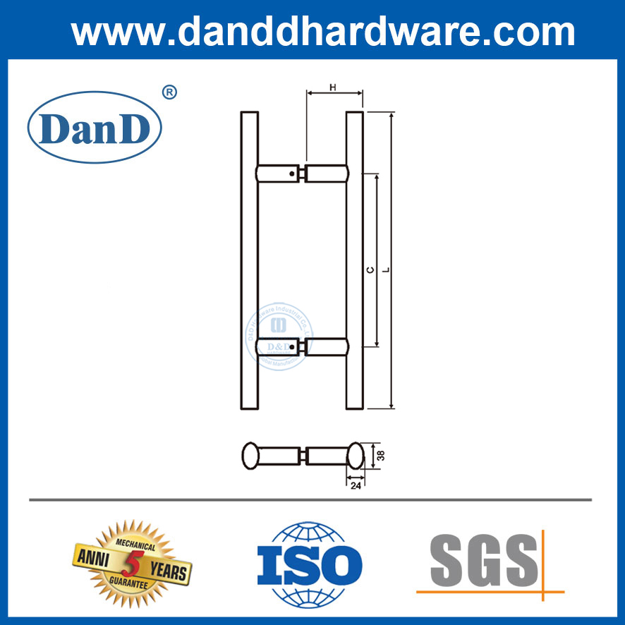 Points en verre modernes Tirlages en acier inoxydable Forme T Barre T Poignée de traction pour la porte-DDPH037