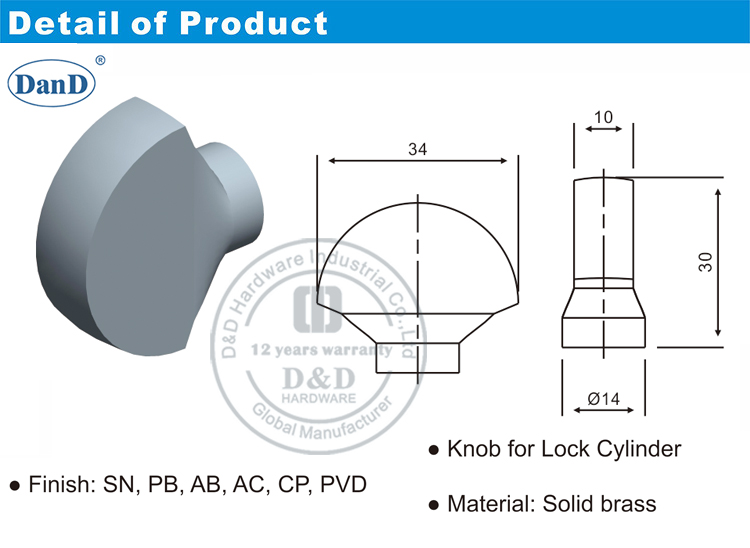 KONB pour le mat&eacute;riel cylindre-d et D de porte de porte