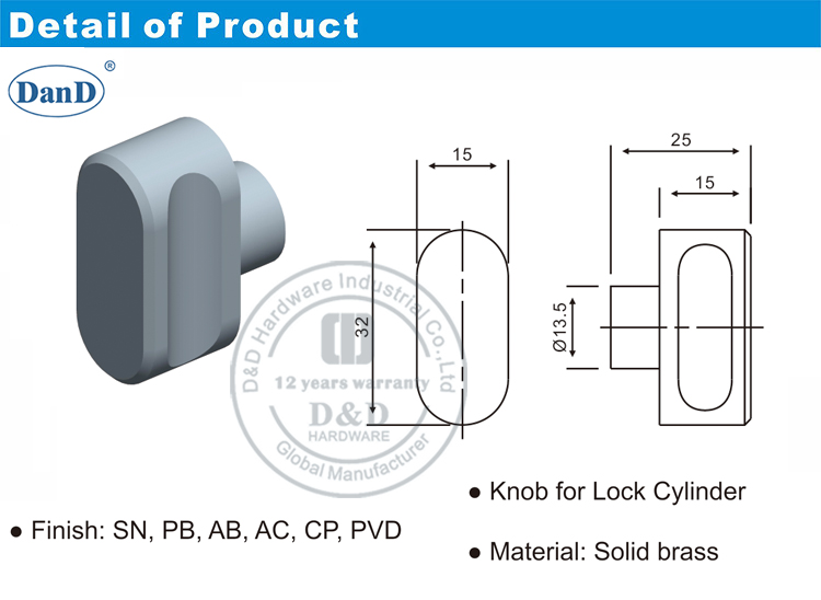 KONB pour le mat&eacute;riel cylindre-d et D de porte de porte