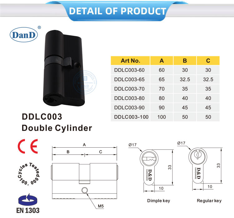 Cylindre de verrouillage &agrave; mortaise noire