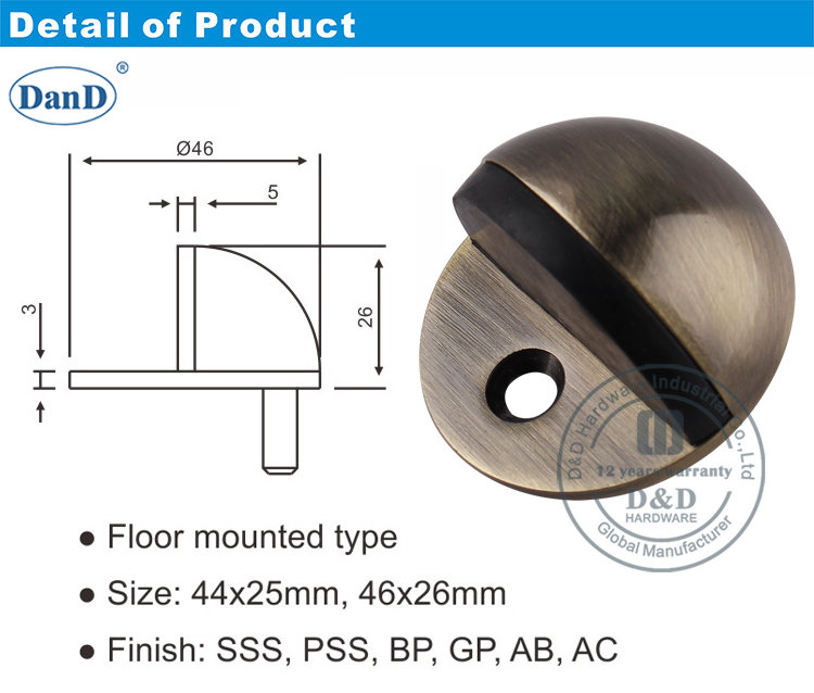 Hardware de porte en laiton antique et D