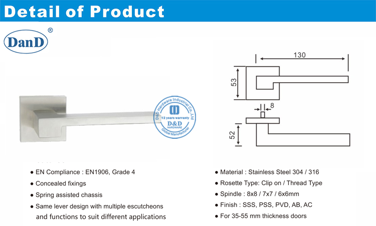 Handware de porte &agrave; levier interne-D et D