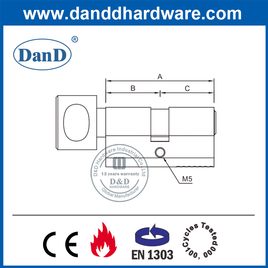 Certification CE Clé haute sécurité en laiton et cylindre de virage - DDLC001
