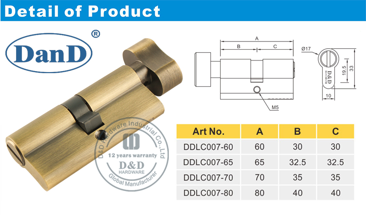 Verrouillage de porte en laiton antique Cylindre-D et D mat&eacute;riel