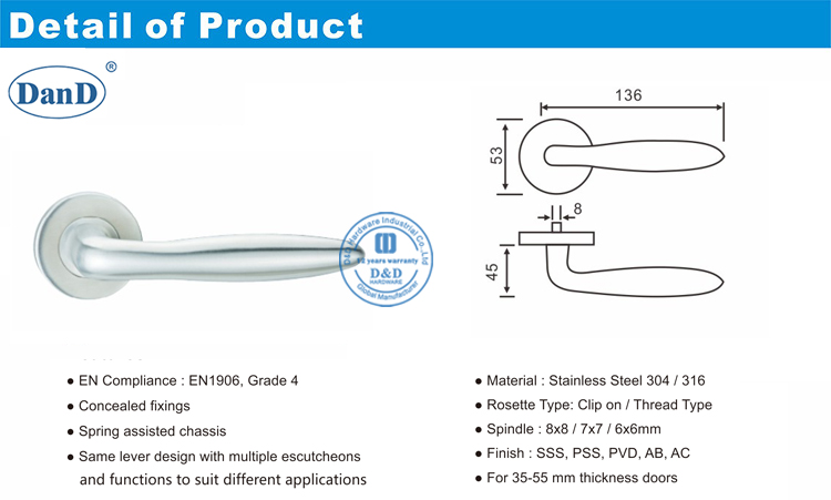 Poign&eacute;e de porte &agrave; levier externe-D et D