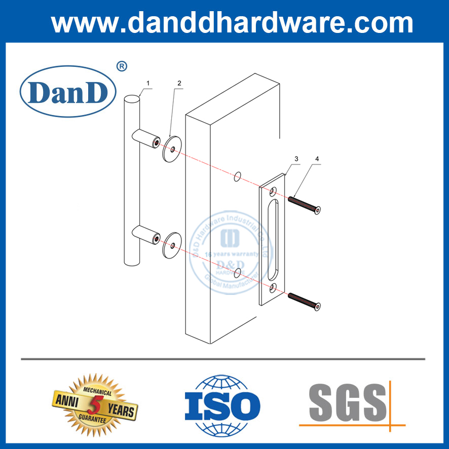 Satin en acier inoxydable Diffusion de porte coulissante Porte de porte double manche côté double-ddbd102