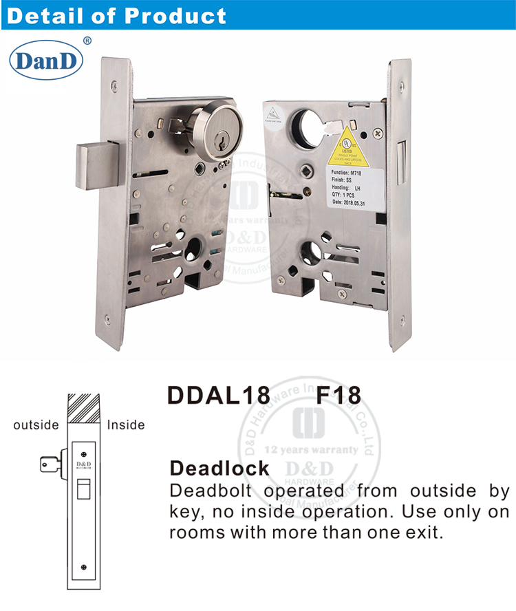 F18-ANSI Lock-D de la porte &agrave; p&ecirc;lage d&ucirc; et D