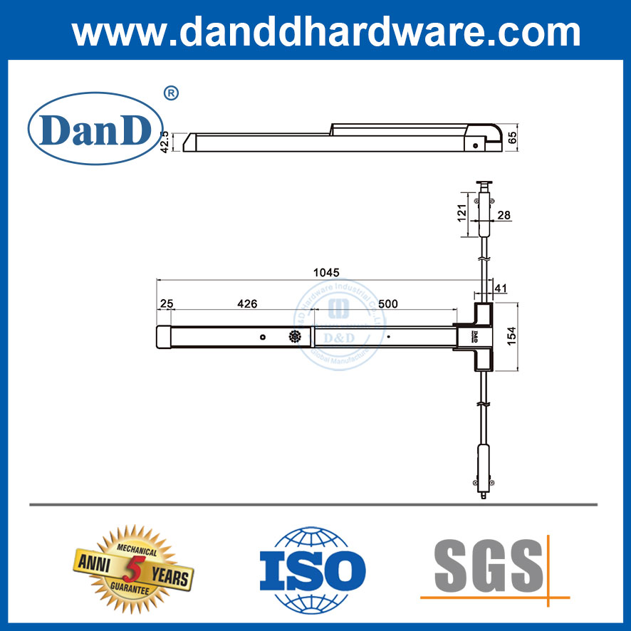 Panique de canne verticale matériel électrique de sortie électrique barre de panique en acier inoxydable avec alarme-ddpd032