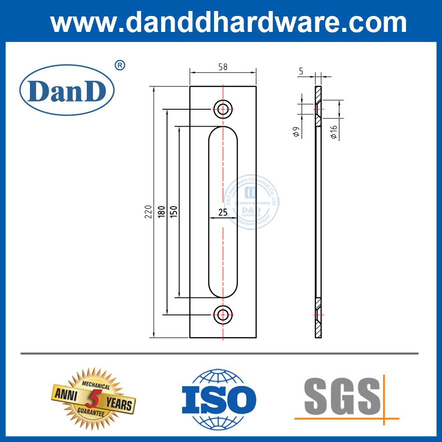 Satin en acier inoxydable Diffusion de porte coulissante Porte de porte double manche côté double-ddbd102