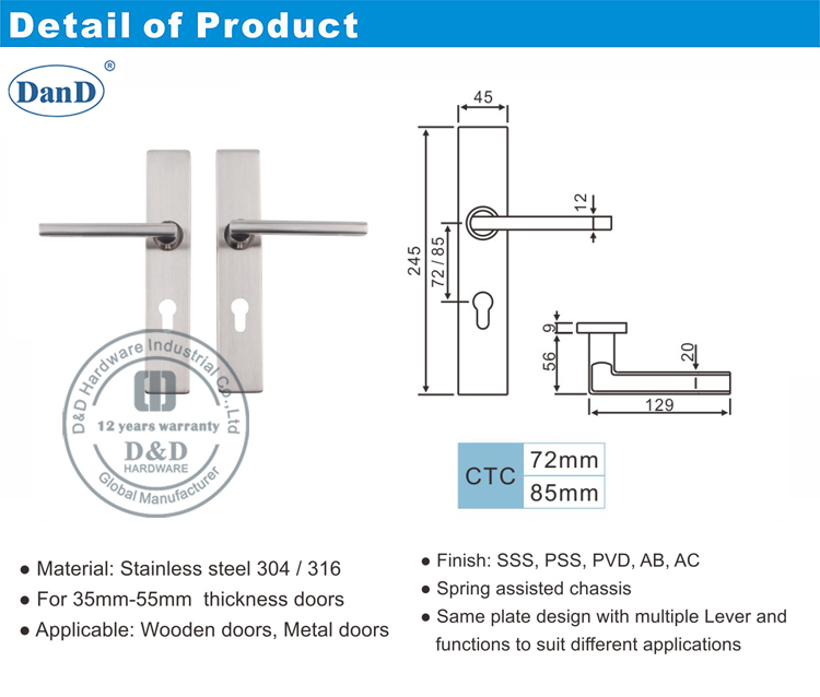Poign&eacute;e de porte externe sur le mat&eacute;riel de plaque d et D