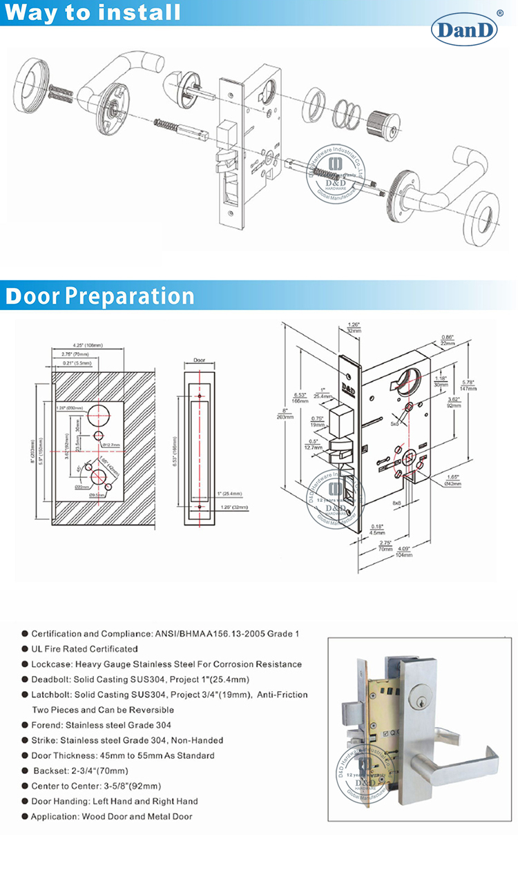 ANSI Mortice Lock-D et D Hardware