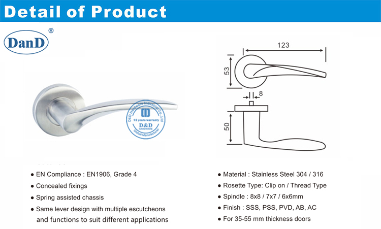 Hardware de poign&eacute;e de levier int&eacute;rieur de la porte d'int&eacute;rieur