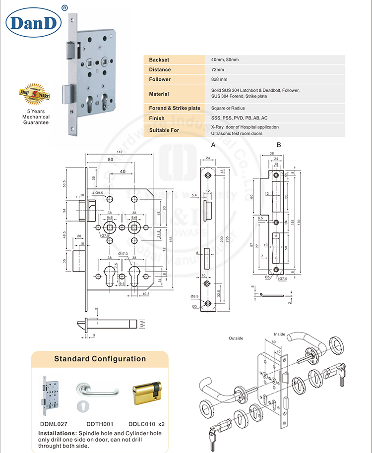 Hardware Lock-D et D de porte