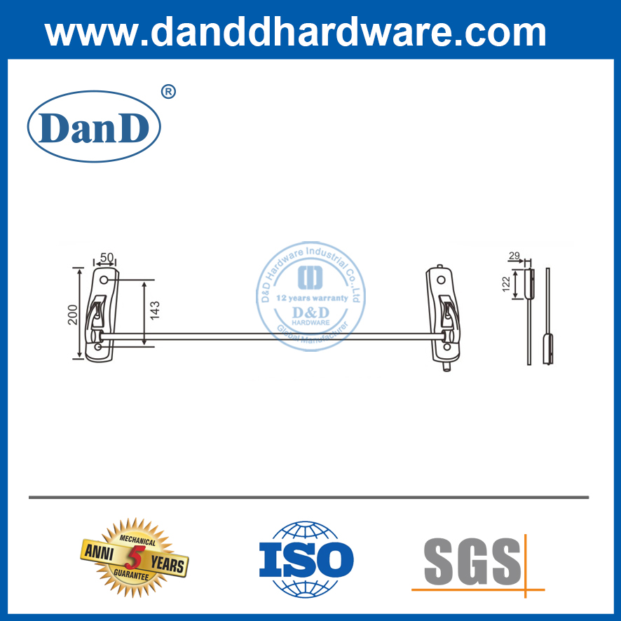 Fabricants de dispositifs de sortie de panique barre de poussée de sortie en acier inoxydable barre transversale DDPD010