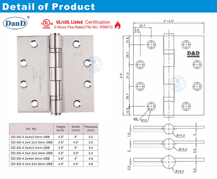 Hinges de porte en acier inoxydable